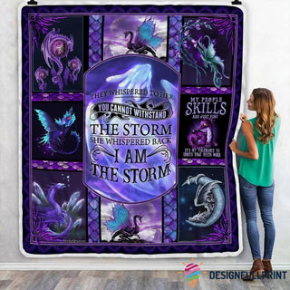 Gift For Dragon Lover Purple Dragon I Am The Storm Sherpa and Quilt Blanket LN