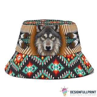Gift For Native American Gift For Wolf Lover Wolf Native American Bucket Hat LN