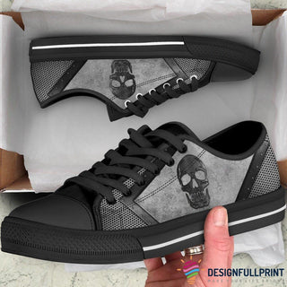 Skull Gift Black Skull Lowtop Canvas Shoes NHD