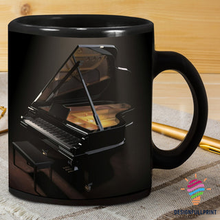 Black Piano Mug LH Music Mug Gift For Piano Lover