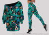 Dogs And Tropical Forest Off Shoulder Long Sleeves Top and Leggings Set LN Gifts For Dog Lovers