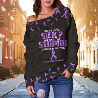 I Dont Look Sick Fibromyalgia Awareness Purple Off Shoulder Long Sleeves Top
