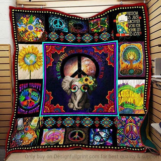 Gift For Elephant Lover Gift For Hippie Hippie Elephant Be Anything Be Kind Quilt Throw Blanket CH