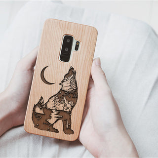 Wood Phone Case for Universal Models -Wolf Forest Crescent 009 - designfullprint