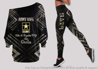 Gift For Army Army Wife Like A Regular Wife But Cooler Off Shoulder Long Sleeve Top and Leggings Set