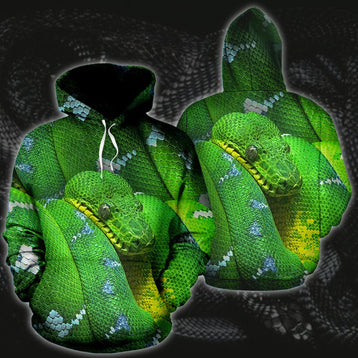 3D Green Snake Printed Hoodie 007 - designfullprint