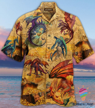 Gift For Dragon Lover Gold Dragon Hawaii Button Shirt CM