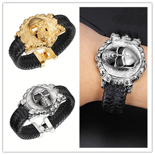 Skull Biker Leather Bracelet Bangles - designfullprint