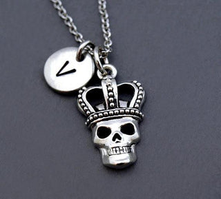 Skull With Crown Initial Necklace