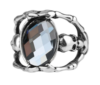 Skull Punk Rock Antique Silver Glass Biker Ring