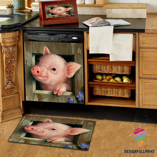 Cute Pig Kitchen Decor Dishwasher Cover Or Doormat HG