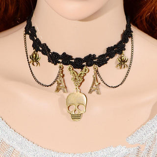 Vintage Punk Skull Tower Lace Necklace