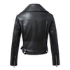 Winter Black Faux Leather Jackets with Zipper,Turn-down Collar Band Belt - designfullprint