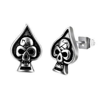 Vintage Spade Shape Skull Stud Earrings