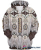 Gift For Native American White Brown Printed Fringe Pattern Pullover or Zip Up Hoodie or Sweater LN