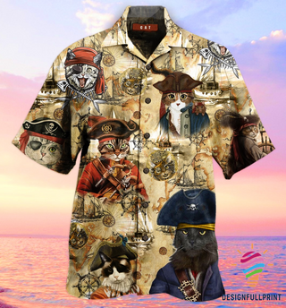 Pirate Cat Hawaii Button Shirt CM Gifts For Cat Lovers