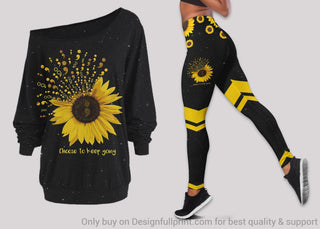 Gift For Hippie Sunflowers Choose To Keep Going Be Optimistic Off Shoulder Long Sleeve Top and Leggings Set