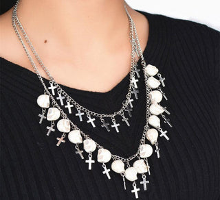 Vintage Cross Skull Pendant Necklace