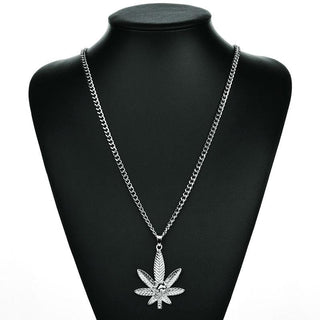 Stainless Steel Leaf Skull Pendant Necklaces