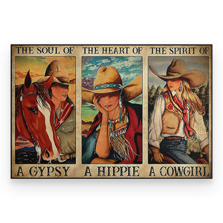 Being A Gypsy Hippie And Cowgirl Girl Hippie Girl Horse Cowgirl Riding Horizontal Poster PA