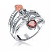 Classic Pirate Skull Rose Red Heart Crystal CZ Ring