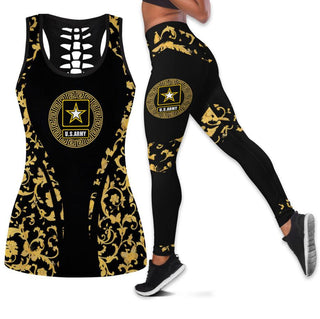 Gift For Army Golden Army Tank top and Leggings Set