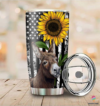 America Flag Sunflower Donkey Tumbler NHD