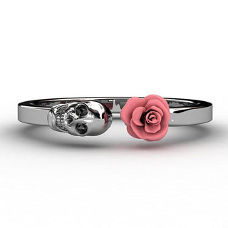 Skull Inlaid Red Rose Stainless Steel Ring