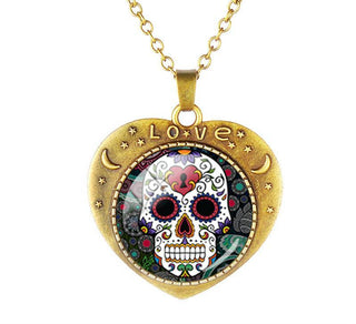 Glass Domed Heart Shape Love Skull Necklaces