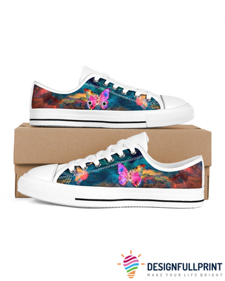 Gift For Butterfly Lover Butterfly Color Paint LowTop Canvas Shoes NHD