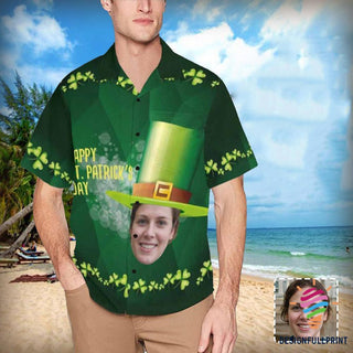 Patrick Day Shirt Custom Face Green Giant Hat Men's All Over Print Hawaiian Shirt LN
