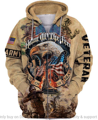 Gift For Veteran Lover Gift For Army Army Veteran Because Of The Brave Zipup Unisex Hoodie LN