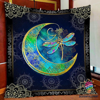 Gift For Dragonfly Lover Dragonfly Moon Blanket and Quilt Blanket LN