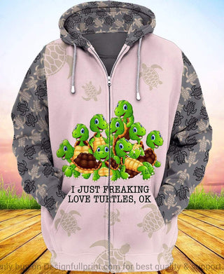 Gift For Turtle Lover I Just Freaking Love Turtle Zipup Unisex Hoodie LN Turtle Hoodie Sea Turtle Hoodie