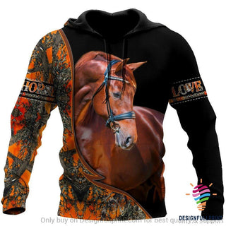 Gift For Horse Lover Braunes Pferd Liebespferd Orange Camo US Unisex Hoodie LN Horse Hoodie