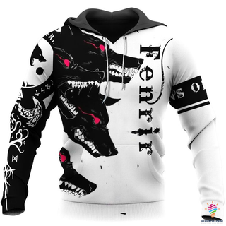 Gift For Viking Lover Fenrir Viking Black and White All Over Print Hoodie LN
