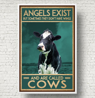 Angels Don't Have Wings Cow Fluffy Cow Animal Cattle Cow Farm Poster PA Gift For Farmer