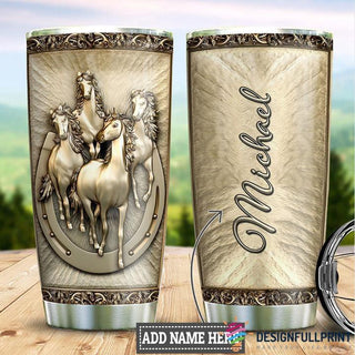 Gift For Horse Lover White Horse Vintage Personalized Tumbler LN