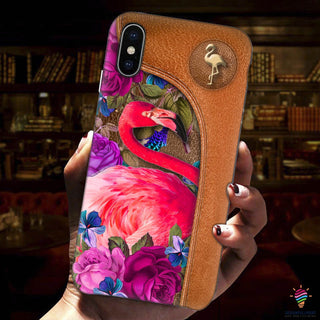 Leather Flamingo Flower Printed Phone Case NH