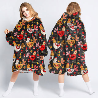 Gifts For Chicken Lovers Folk Art Chickens Wearable Blanket Snug Hoodie For Kids Or Adults