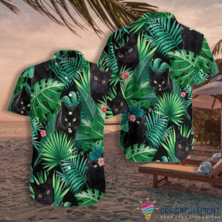 Tropical Black Cat Hawaii Shirt CM Gifts For Cat Lovers