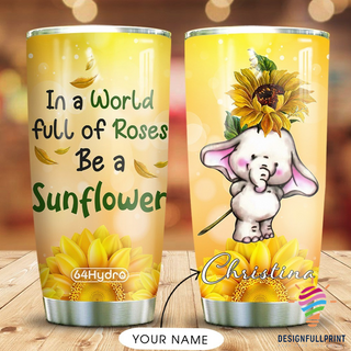 Gift For Elephant Lover Sunflower Elephant Personalized Tumbler CHM