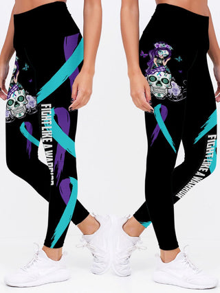 Skull Gift Teal and Purple Fight Like A Warrior™ Sugar Skull Girl Suicide Awareness Premium Leggings