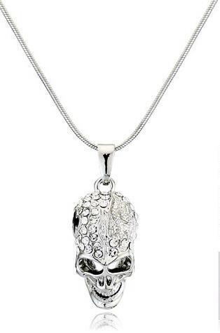 Rhinestones Shiny Skull Pendant Necklace - designfullprint