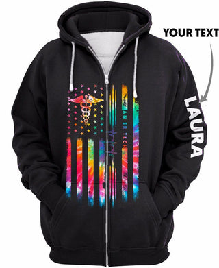 New Personalized  Tie Dye Flag An ER tech US Unisex Size Hoodie
