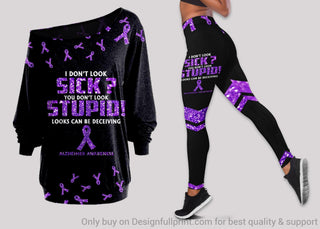 Purple Alzheimer Awareness Off Shoulder Long Sleeves Top and Leggings Set