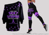 Purple Alzheimer Awareness Off Shoulder Long Sleeves Top and Leggings Set