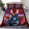 Gift For Wolf Lover Gift For Dragon Lover Blue Red Wolf Dragon Bedding Set CH