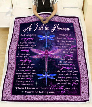 Gift For Dragonfly Lover Blanket Dragonfly As I sit in heaven (Purple)