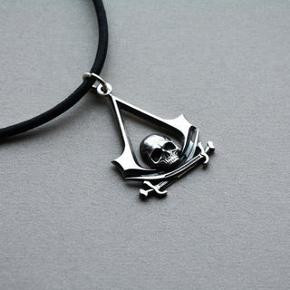 Cosplay Ghost Pirate Skull Head Leather Necklace